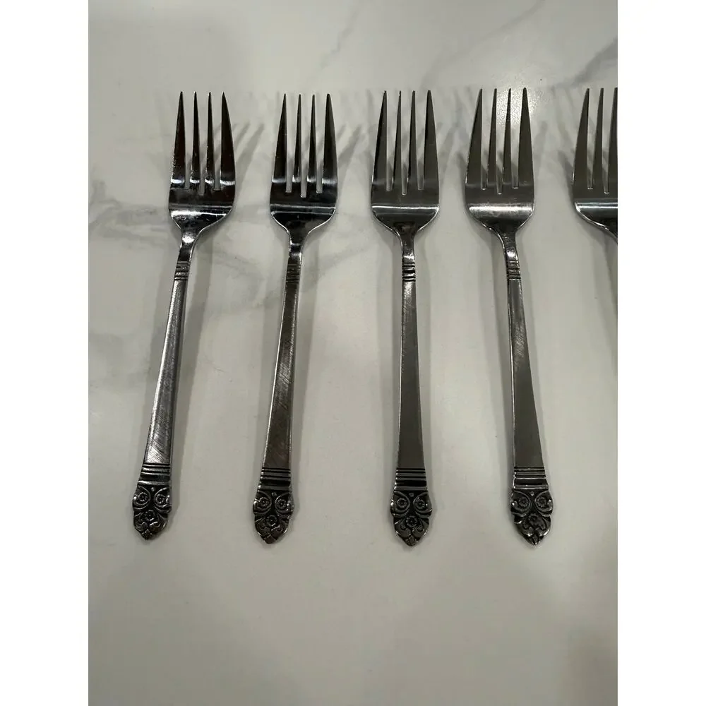 VINTAGE Rogers Co. Salad Forks Set 8 Stainless Korea Floral Replacement Flatware